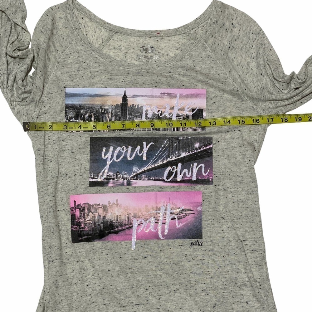 JUSTICE Girl's Gray Inspirational Graphic Long Sleeve High Low T-Shirt - Picture 7 of 12